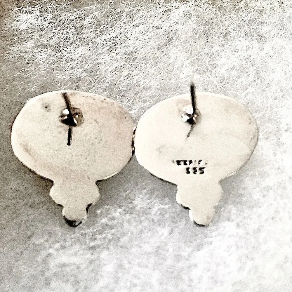 TAXCO Black Onyx Cabochon Sterling Silver Southwest Style Post Back Earrings